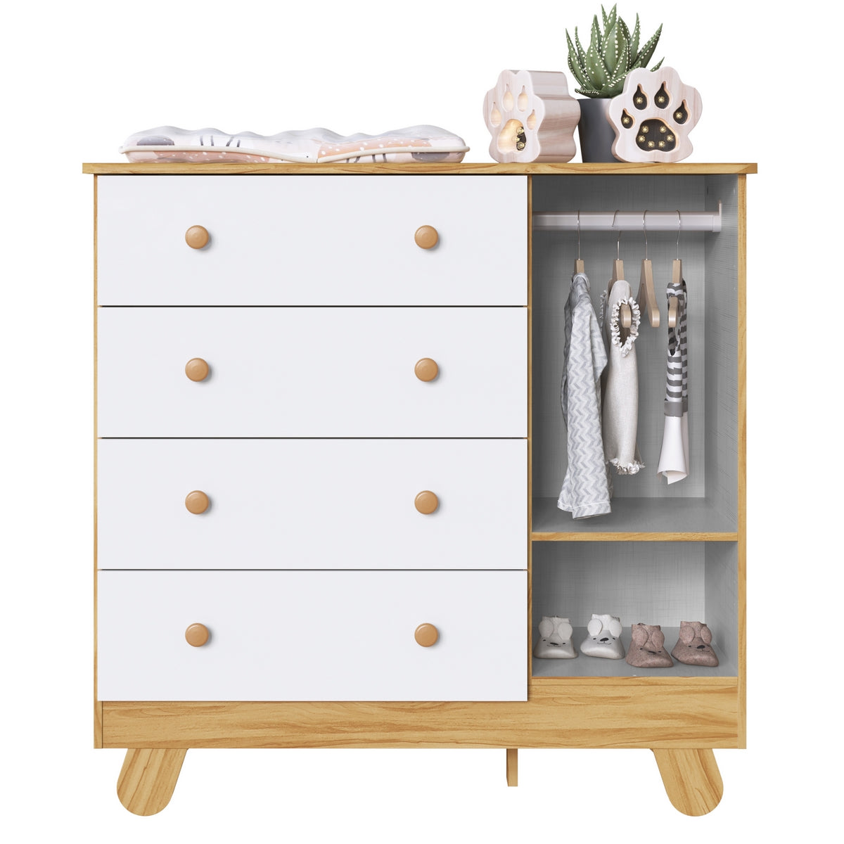 Cômoda Pingo Amêndoa/Branco Brilho – PEROBA MÓVEIS