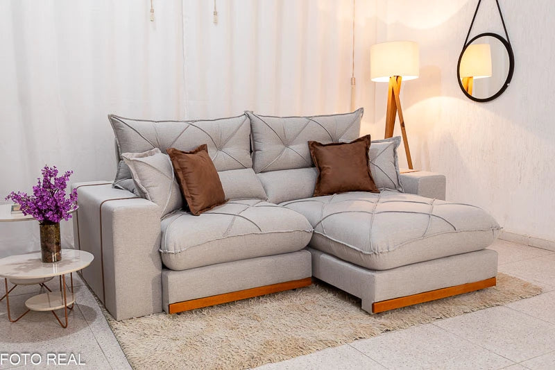 Sofá Retrátil Reclinável Gran Bello 2.30m Linho Cinza 31 - Molas Ensacadas Pocket
