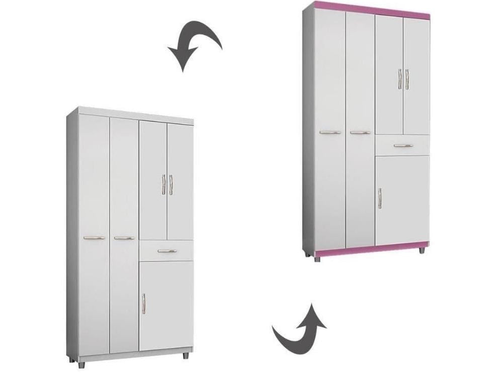 Guarda-Roupa Araplac 1005 flex 5 portas – Branco/Rosa - Móveis furniture