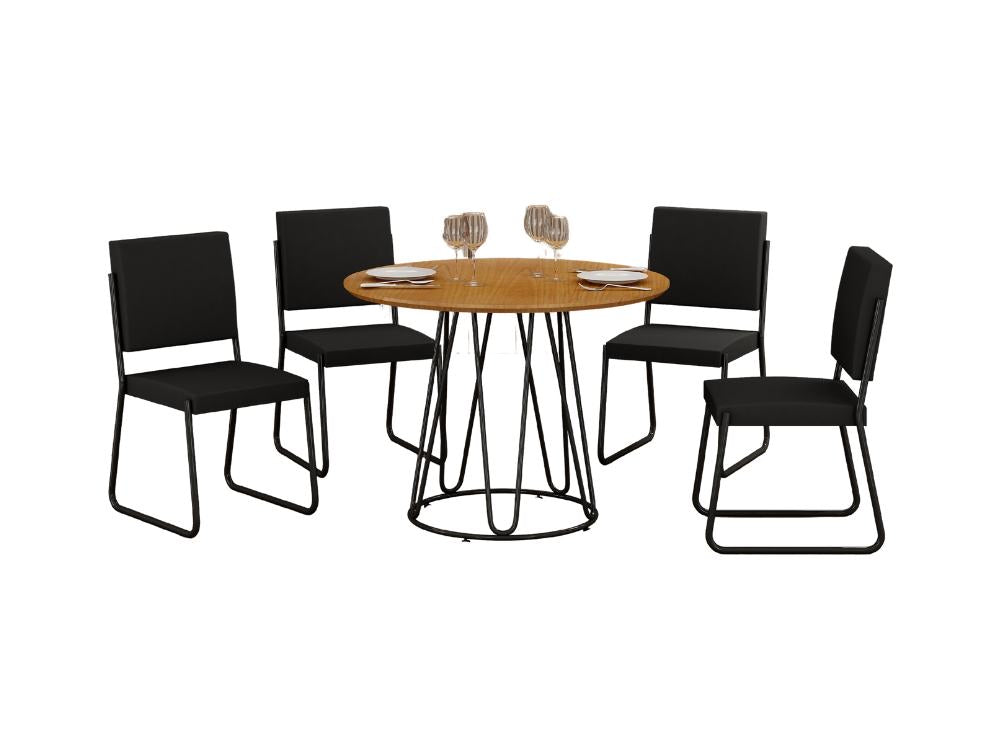 Conjunto Mesa Napoli Tampo Circular 1.00 Com 4 Cadeiras – Cinamomo/Preto Fosco - Móveis furniture