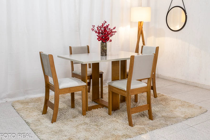 Mesa de Jantar Magic 120x80 Mel/Blonde Tampo Off 4 cadeiras Sol Assento veludo Marfim - Móveis furniture