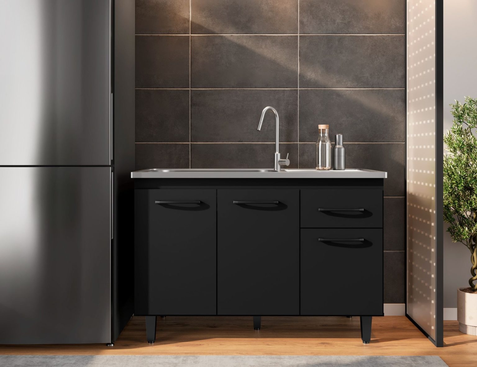 Balcão de cozinha França para pia 1,18 – Preto