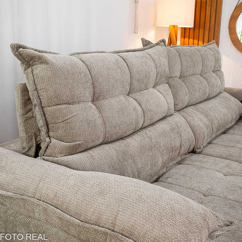 Sofá Retrátil Reclinável Itauna 2.30m Chenille Bege 574 D28 Soft - Molas Ensacadas