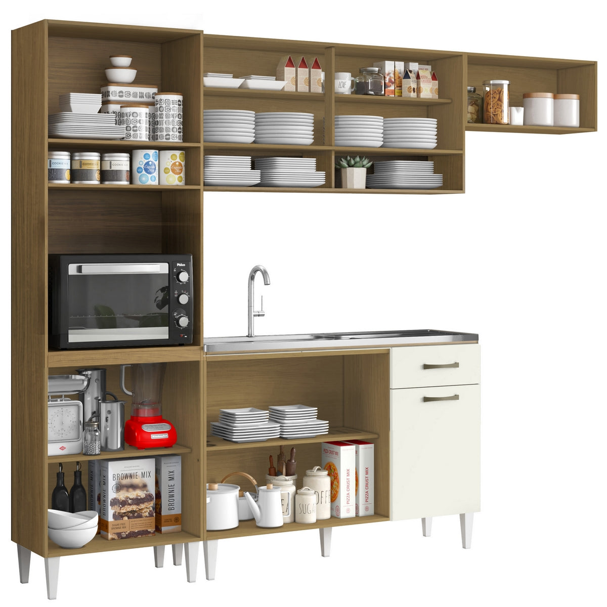 Cozinha Aurora + Balcão para Pia Atenas 249,7 m Atacama/Off White – ARAMÓVEIS