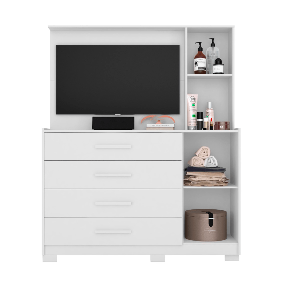 Cômoda Albatroz Ilhabela com Espelho 4 Gavetas 2 Portas BRANCO - Móveis furniture