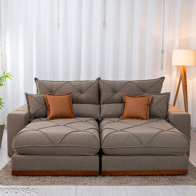 Sofá Retrátil Reclinável Gran Bello 2.30m Linho Marrom 28 - Molas Ensacadas Pocket