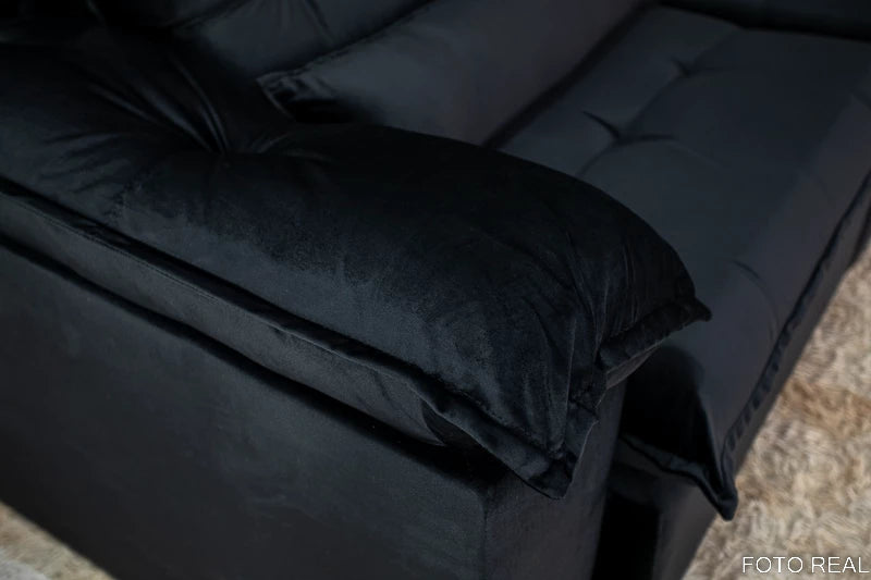 Sofá Retrátil Reclinável 2.00m Emanuelly Veludo Preto - Móveis furniture