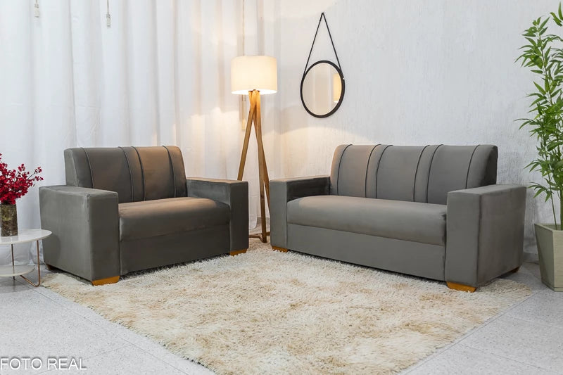 Sofá 3 e 2 lugares Maceió Veludo Cinza - Móveis furniture