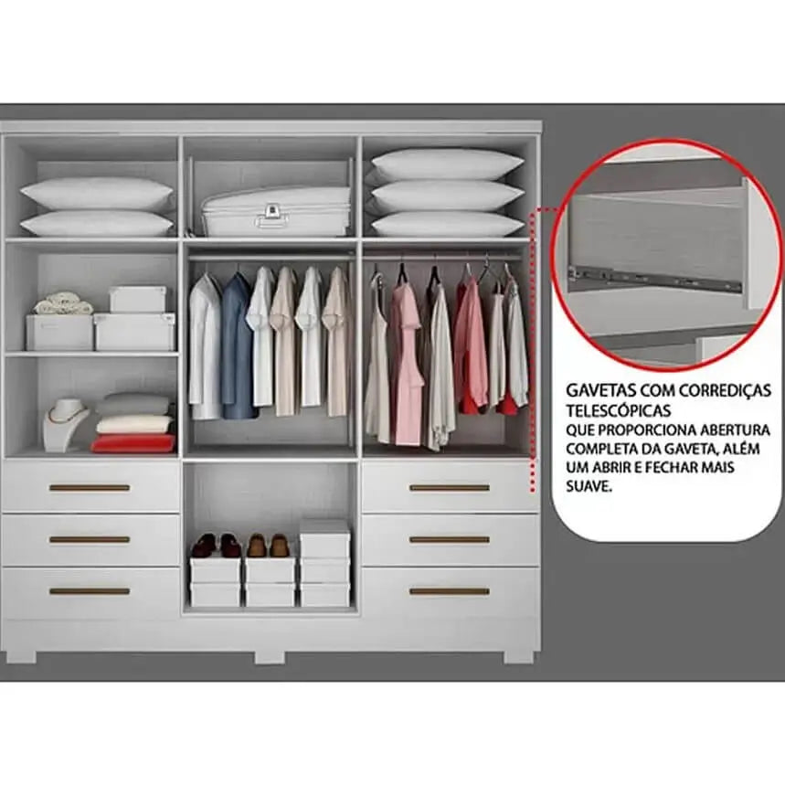 Guarda roupas Encant 6 portas e 6 gavetas Novo Horizonte BRANCO
