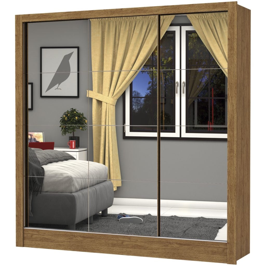 Guarda-Roupa Dubai/Santiago Premium(3 Portas espelhadas) 1,79 m Freijó – CARIOCA MÓVEIS - Móveis furniture