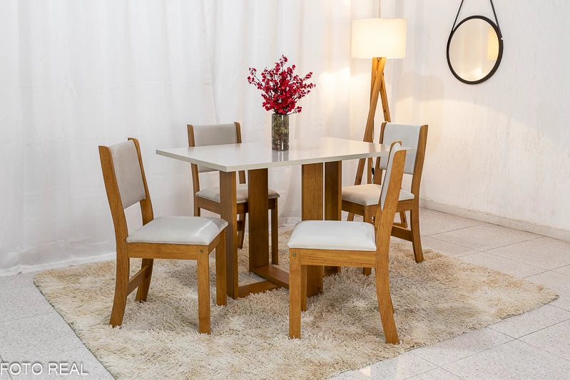 Mesa de Jantar Magic 120x80 Mel/Blonde Tampo Off 4 cadeiras Sol Assento veludo Marfim - Móveis furniture