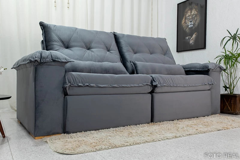 Sofá Retrátil Reclinável Califórnia Veludo Cinza 526 Larg. 2.50m - D28 Hiper