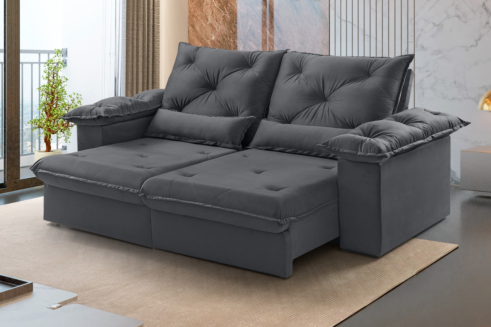 Estofado Retr Atlas 200 2x80 Vel Inca Grafite 10 Sr Idealle