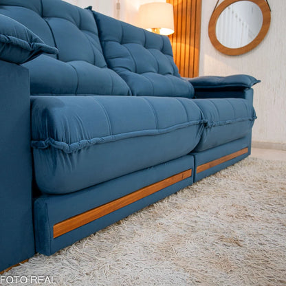 Sofá Retrátil Reclinável Barcelona 2.30m Veludo Azul - D33 e Molas Ensacadas
