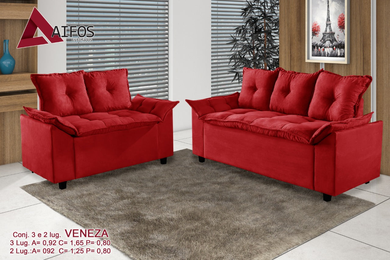 Conj Estofado Veneza 2x3Lgs Suede - Móveis furniture