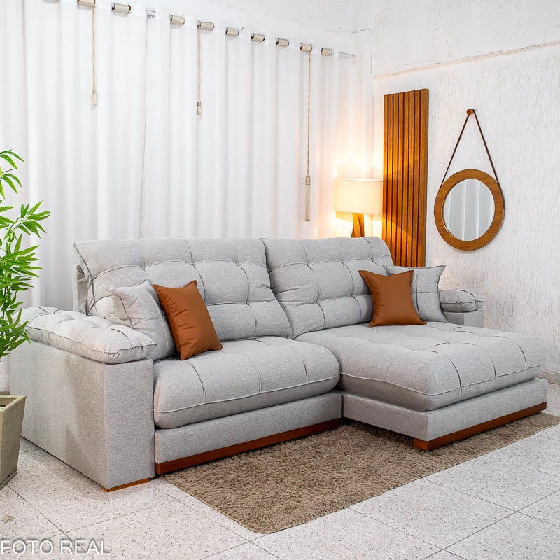 Sofá Retrátil Reclinável Verona 2.90m Linho Cinza Gelo 31 D28 Soft - Molas Ensacadas