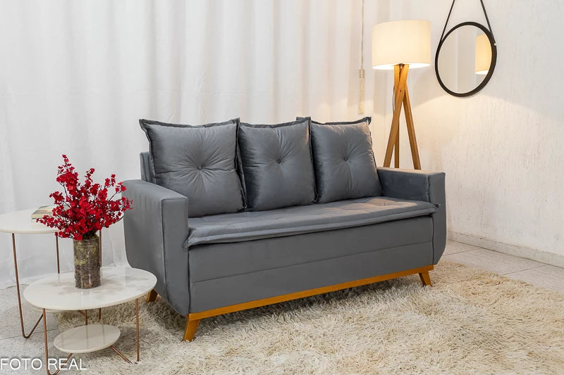 Sofá Recife 3 lugares Veludo Cinza - Móveis furniture