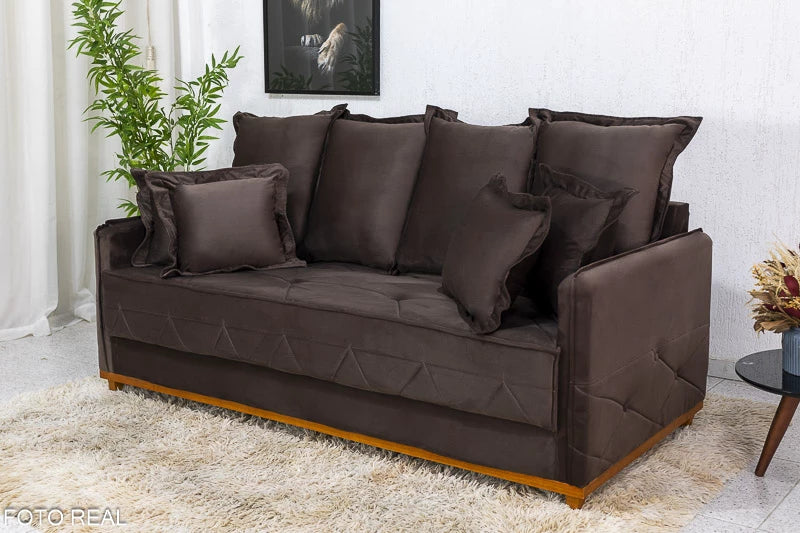 Sofá 3 lugares Vican Larg. 2.00m Veludo Marrom 5004 Molas Bonnel - Móveis furniture