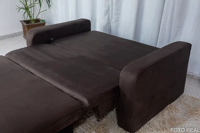 Sofá Cama Daiane Larg. 1.40m com Baú Marrom