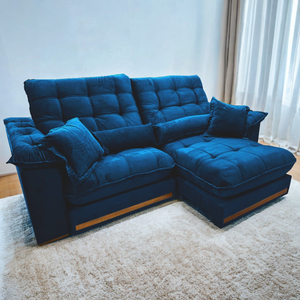 Sofá Retrátil e Reclinável Hércules/Zurique 2,50 m Veludo Azul – VICAM ESTOFADOS - Móveis furniture