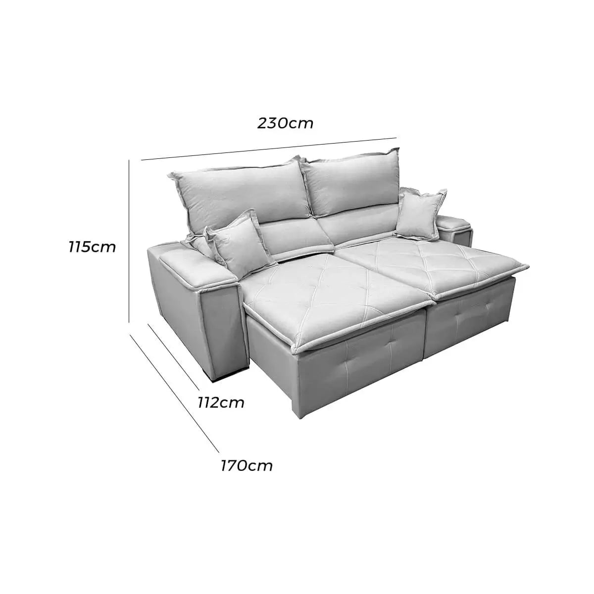 Sofá Vicam 028 em Linho Retrátil e Reclinável 4 Lugares 230cm PRATA