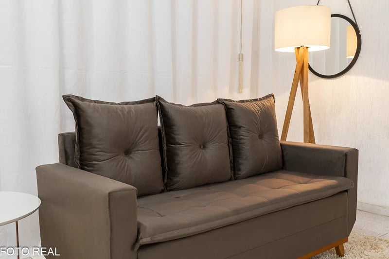 Sofá Recife 3 lugares Veludo Marrom - Móveis furniture