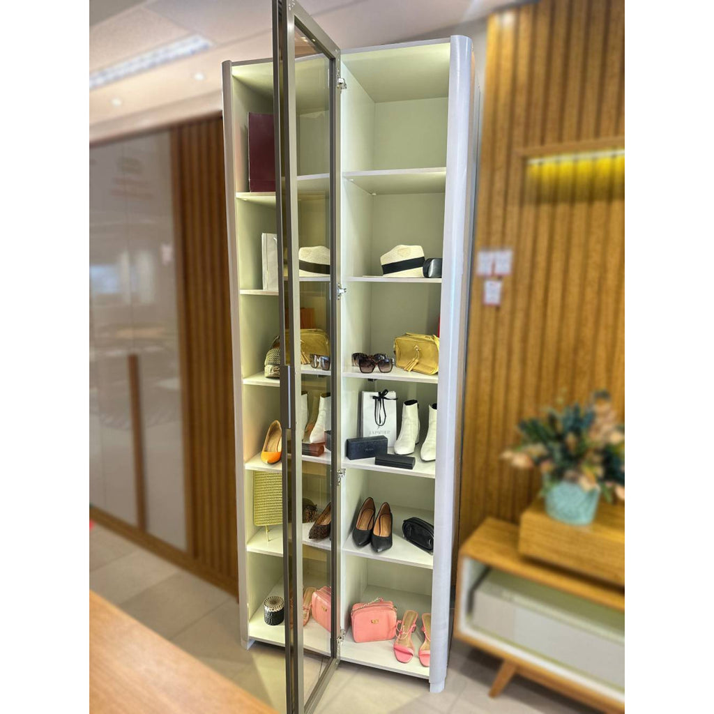 Sapateira Innova 2P Vidro Reflecta com Pes e LED Off White Gelius