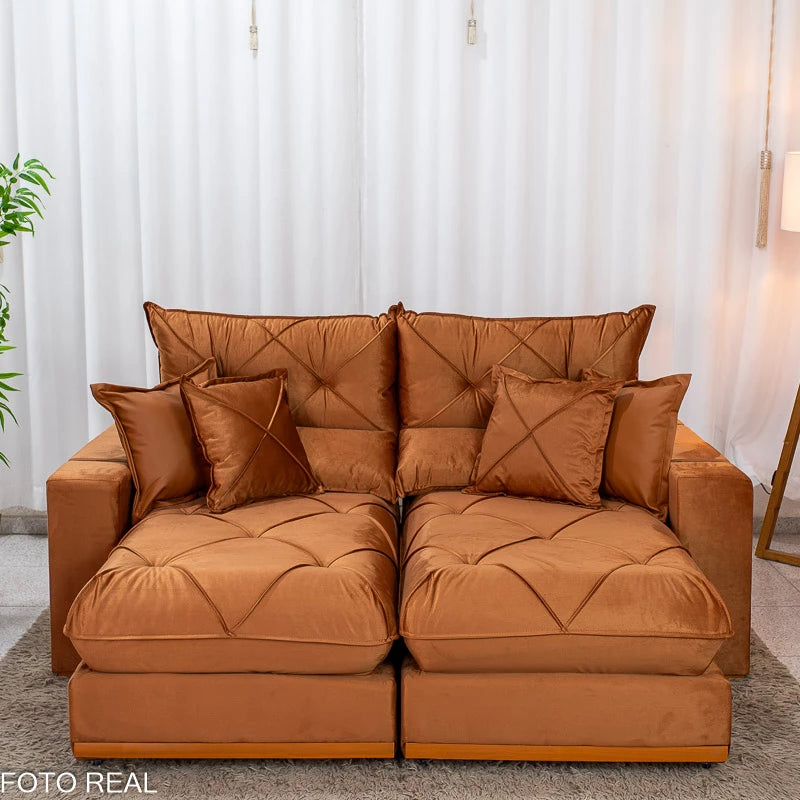 Sofá Retrátil Reclinável Gran Bello 2.00m Veludo Terracota 24 - Molas Ensacadas