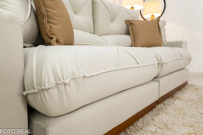 Sofá Retrátil Reclinável 2.30m Gran Bello Veludo Bege - D33 e Molas Ensacadas - Móveis furniture