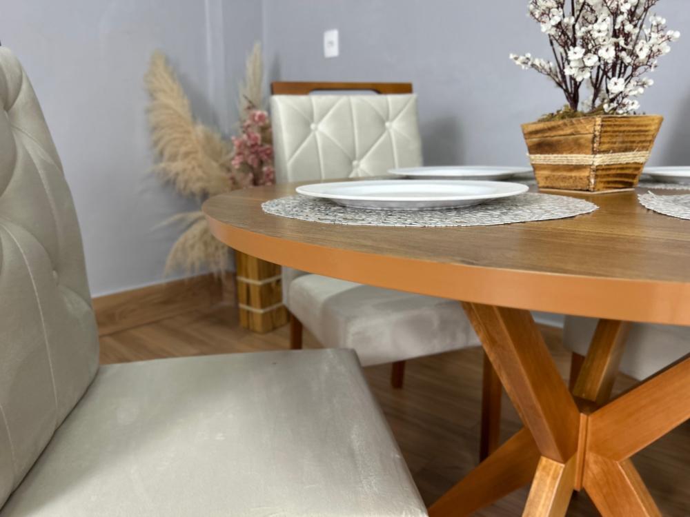 Mesa de Jantar Simpatia 1.08×1.08 Circular Com 4 cadeiras Jasmim – Cinamomo/Bege