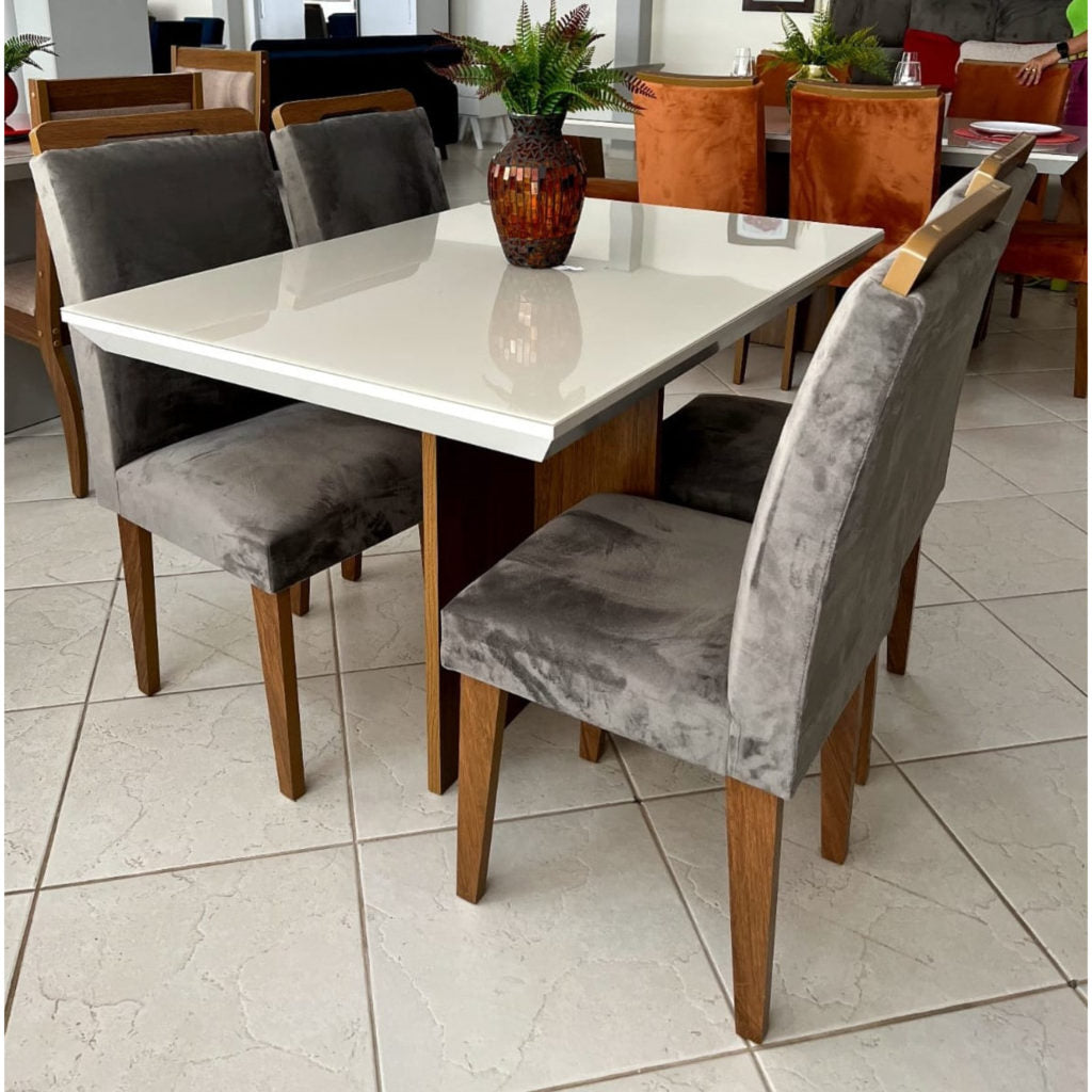 Mesa Berlim 120 Canto Reto Imbuia com 4 Cadeiras Athenas Cinza – RUFATO - Móveis furniture