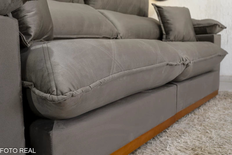 Sofá Retrátil Reclinável 2.30m Magnum Veludo Cinza - Molas Ensacadas
