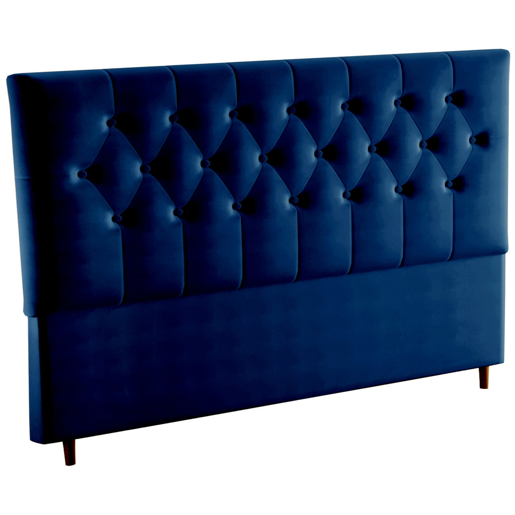 Cabeceira Casal Turim Veludo Azul B024- LARMÓVEIS/TREVO ESTOFADOS