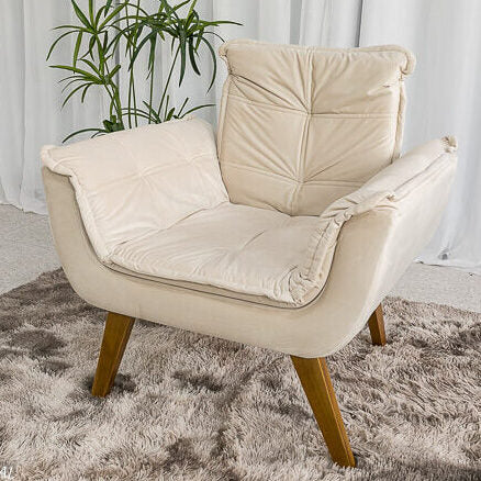 Poltrona Pérola Base Fixa Veludo Bege - Móveis furniture