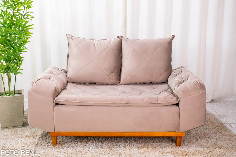 Sofá 2 lugares Bélgica 1.60m Veludo Bege Claro - Móveis furniture