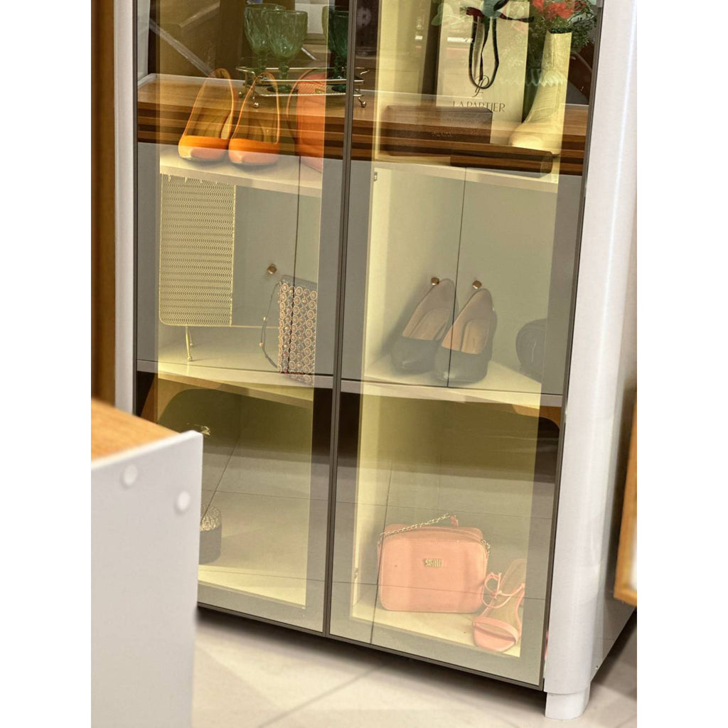 Sapateira Innova 2P Vidro Reflecta com Pes e LED Off White Gelius