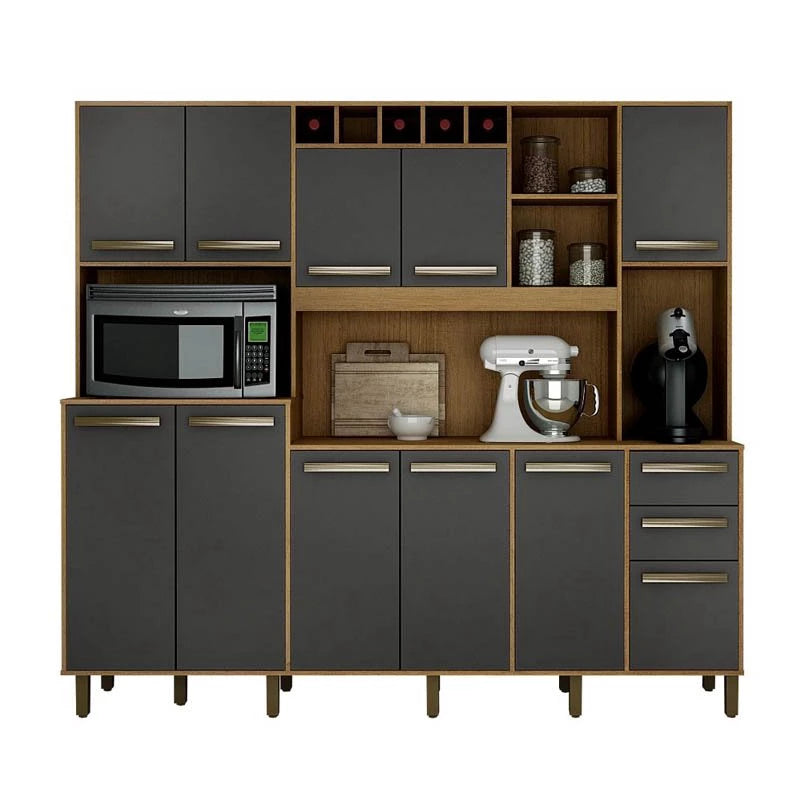 Armário Cozinha Completa Petra Cinamomo/Grafite Valdemoveis - Móveis furniture