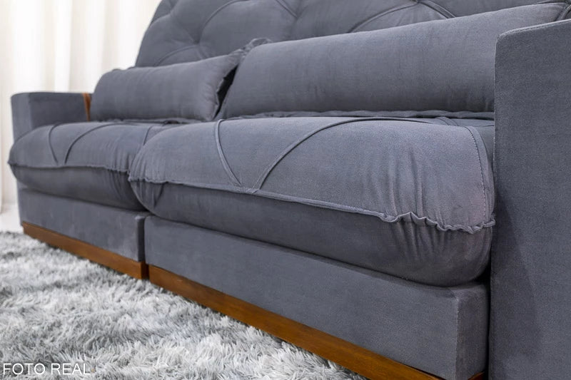 Sofá Retrátil Reclinável Luanda 2.50m Veludo Cinza 010 - Molas Ensacadas - Móveis furniture