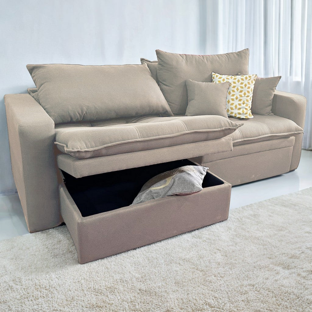 Sofá Retrátil Baú Versate 2,40 m Linho Bege – ARJAN DECOR - Móveis furniture