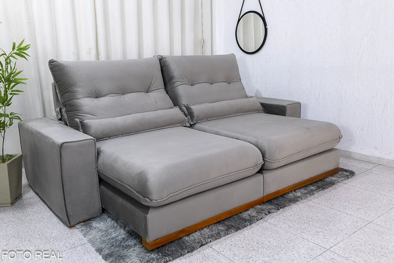 Sofá Retrátil Reclinável Sparta 2.30m Veludo Cinza 813 D33 e Molas Ensacadas - Móveis furniture