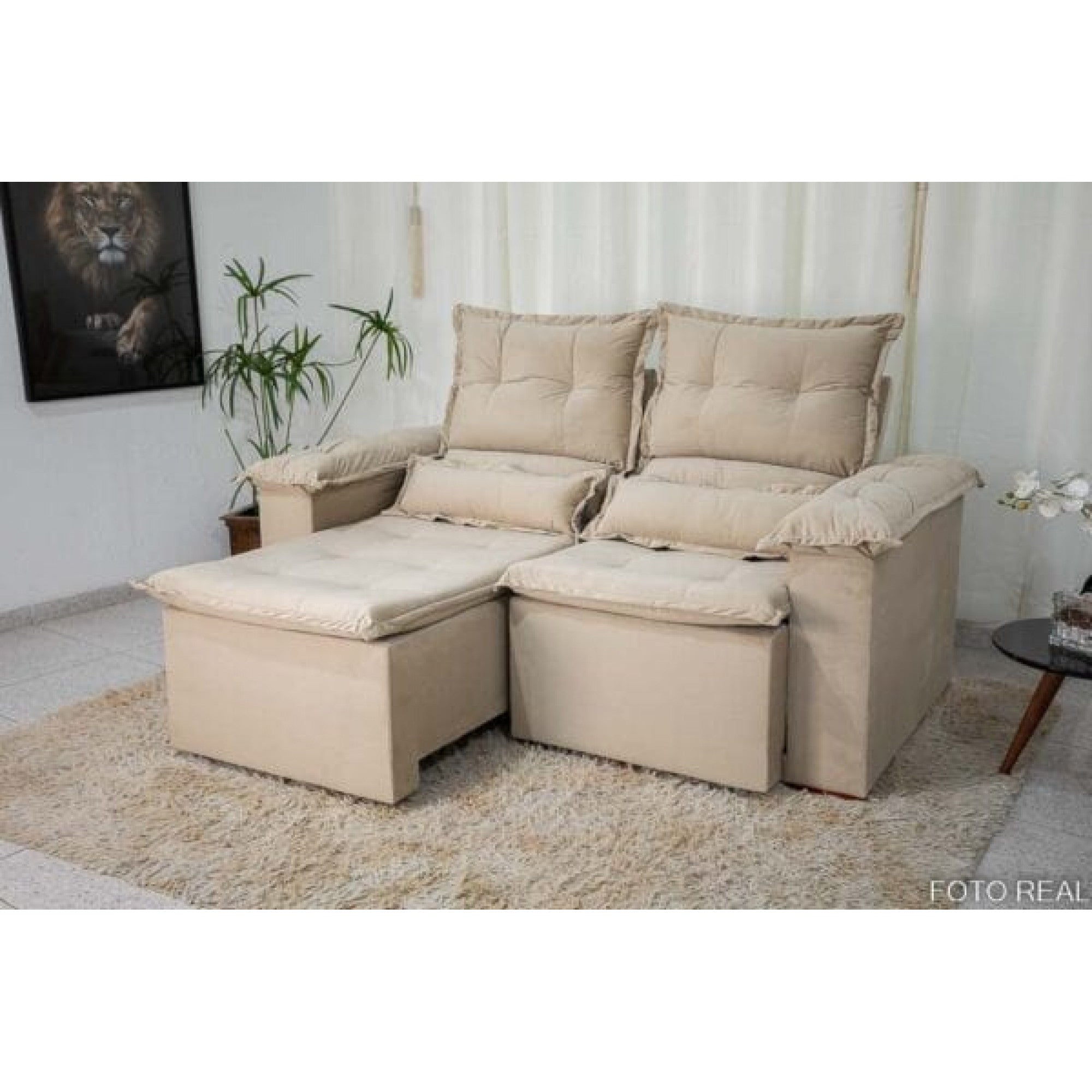 Sofá Pequim Retrátil e Reclinável 1,80 m - Bege - Móveis furniture