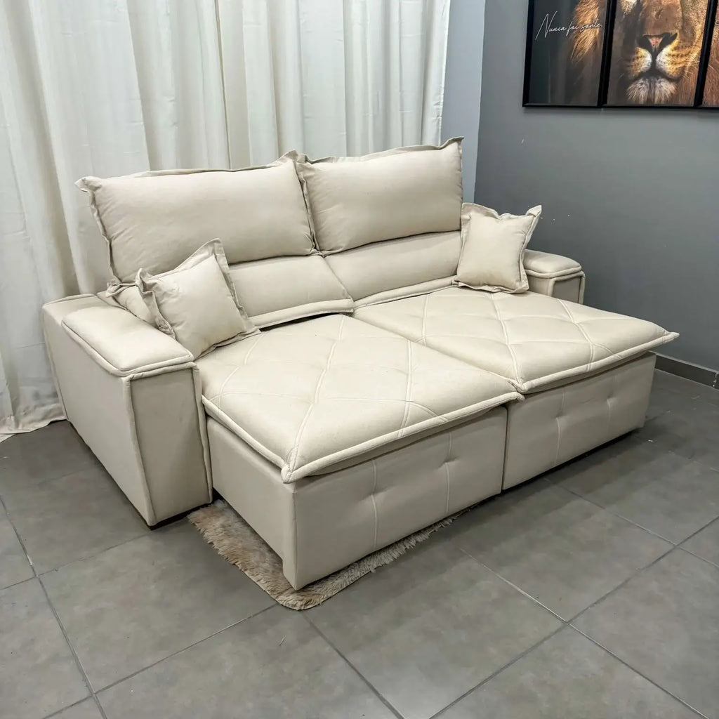 Sofá Vicam 028 em Linho Retrátil e Reclinável 4 Lugares 230cm BEJE