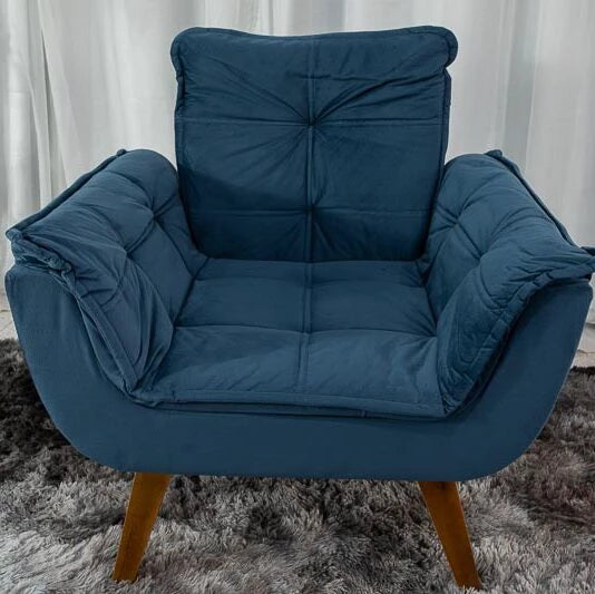 Poltrona Pérola Base Fixa Veludo Azul - Móveis furniture