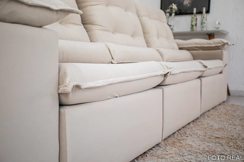 Sofá Retrátil Reclinável Madri 2.70m Veludo Bege - Móveis furniture