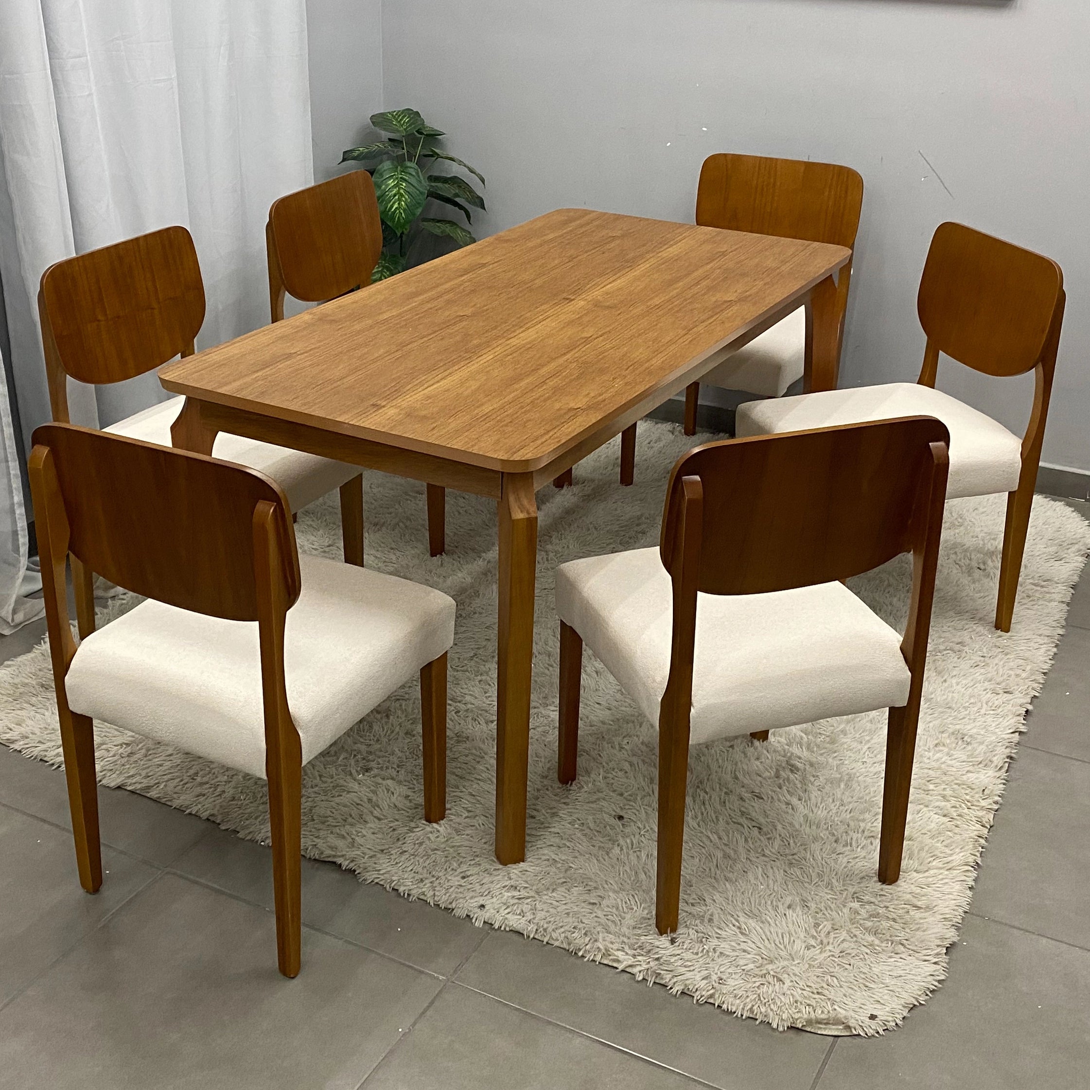 Mesa de Jantar Alegra 180x90cm Sem Vidro e 6 Cadeiras Barcelona em Linho Madeira Jcm