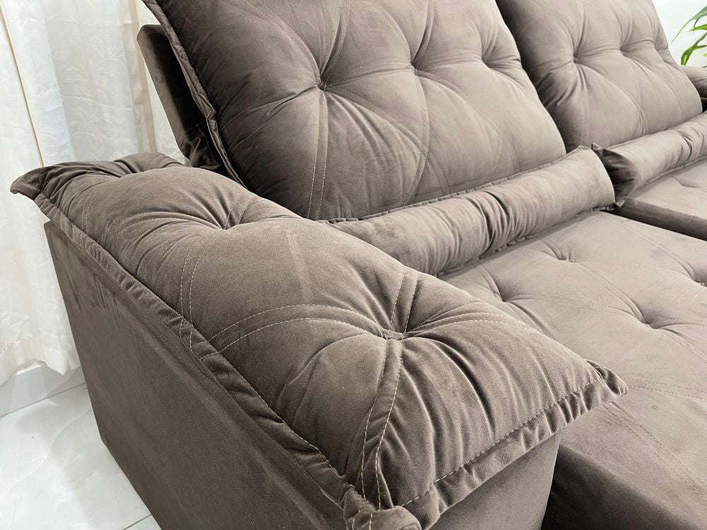 Sofá Retrátil Reclinável Las Vegas 2.30m – Marrom Veludão - Móveis furniture