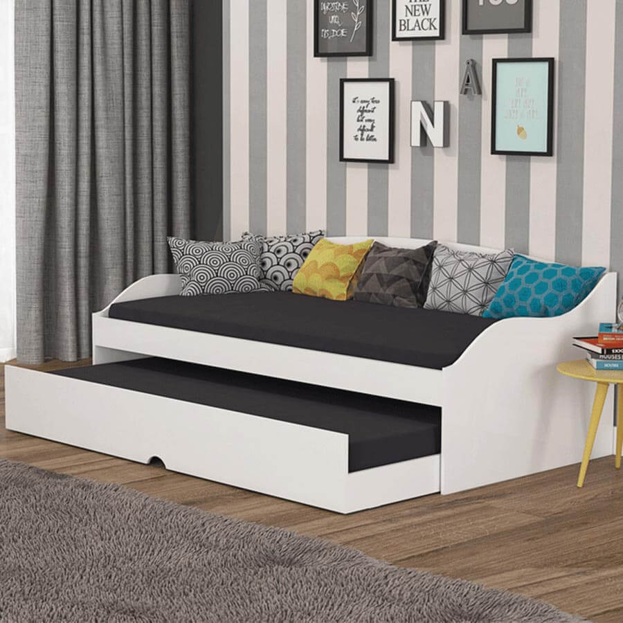 Sofá Cama Lais com Cama Auxiliar 3 Lugares Branco - Móveis furniture