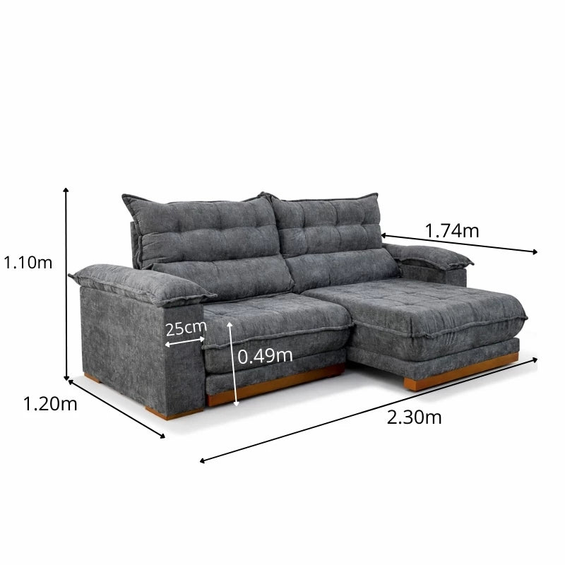 Sofá Retrátil Reclinável Itauna 2.30m Chenille Grafite 573 D28 Soft - Molas Ensacadas