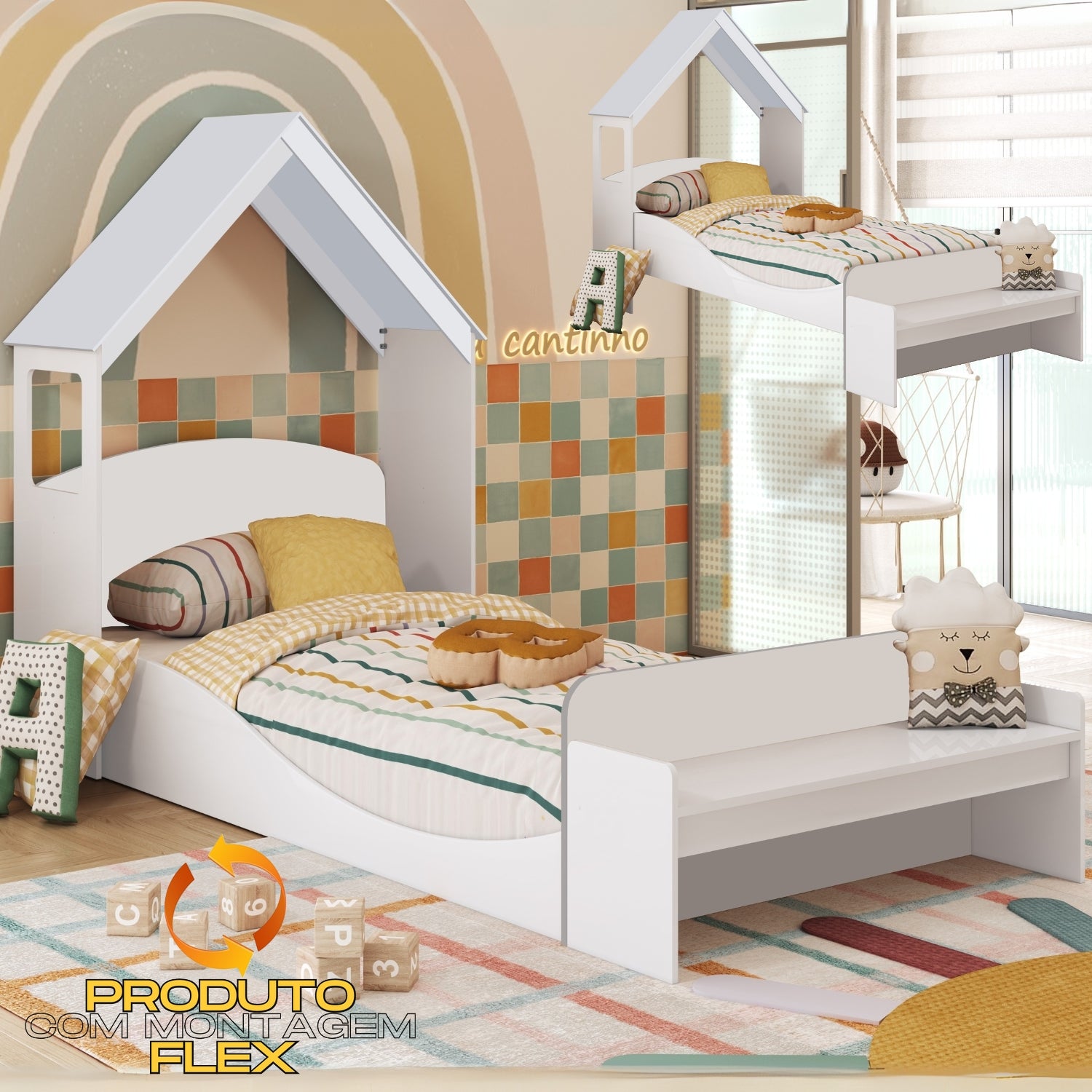 Kit Casinha + Cama Solteiro Lua Branco Brilho – PEROBA MÓVEIS