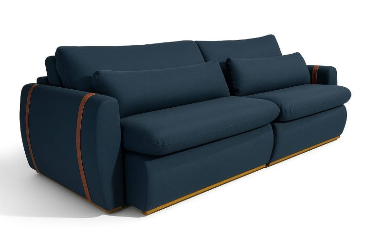 Sofa Cama Retratil Reclinavel Zeus.Theo 230 2x100 mais Brc 15cm Linho Azul Marinho 16 We Art Decor